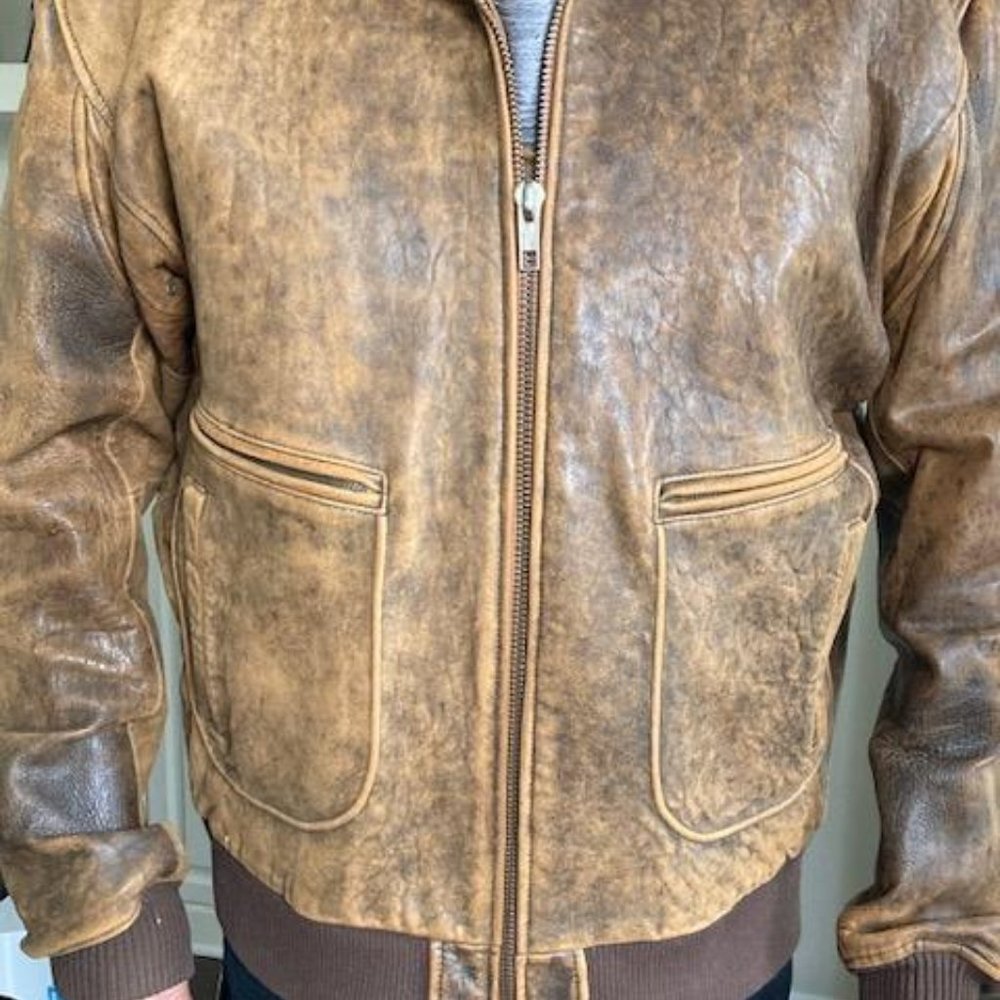 Men's Brown Leather Bomber Jacket by Scully XL